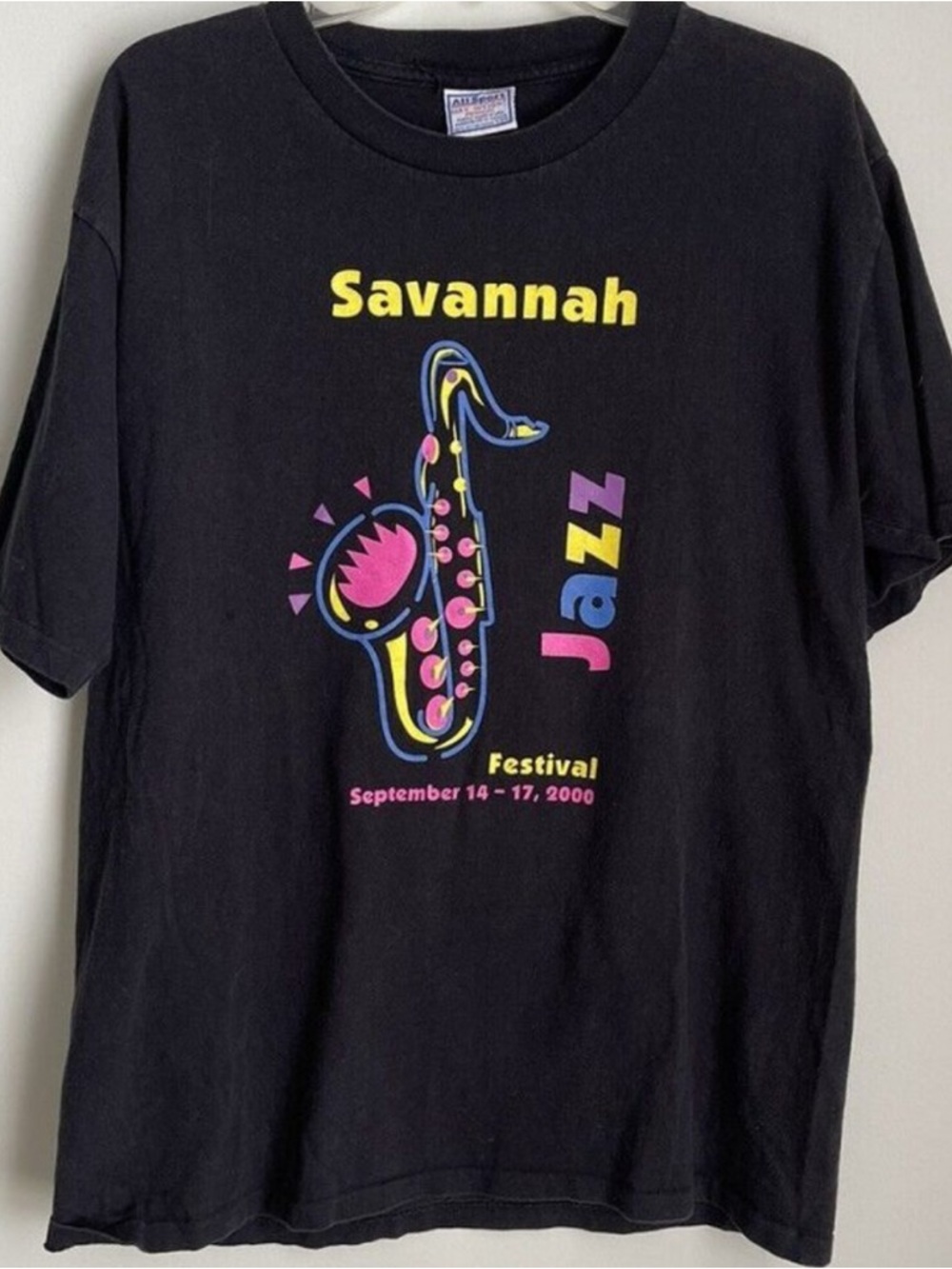 VTG Savannah Jazz Festival Color Graphic  Tee Shirt 2000 Single Stitch XL Black